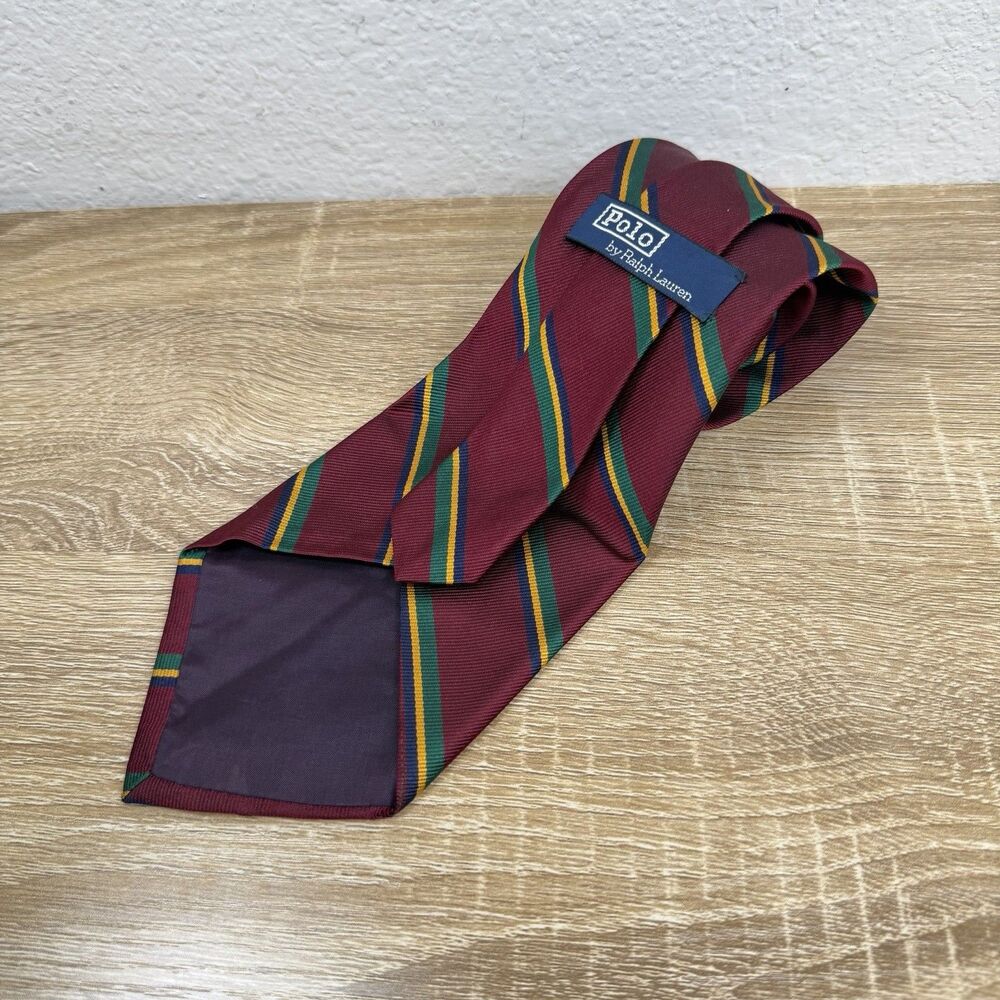 Polo Ralph Lauren Dark Red Repp Stripe Silk Tie Handmade USA Made 57" L | 4" W - Picture 3 of 16
